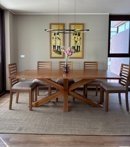 Juego de mesa de comedor Maria en madera lenga y silla Antonia en madera Lenga - banquetas | Greenwoods Chile