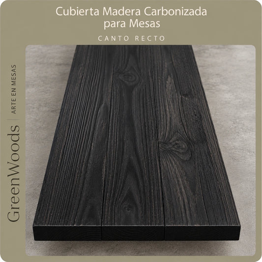 Cubierta de madera carbonizada con canto recto en tono Negro Profundo