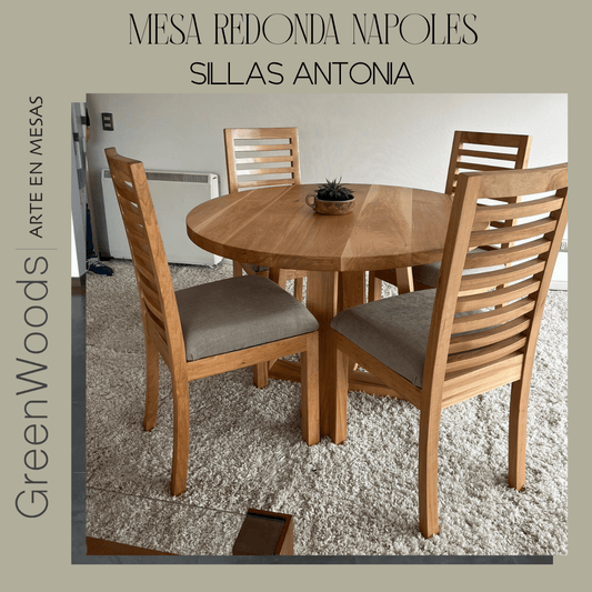 Juego de mesa de comedor madera lenga Napoles y silla Antonia madera lenga - banquetas | Greenwoods Chile