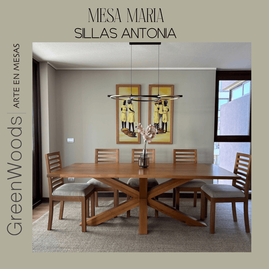 Juego de mesa de comedor Maria en madera lenga y silla Antonia en madera Lenga - banquetas | Greenwoods Chile