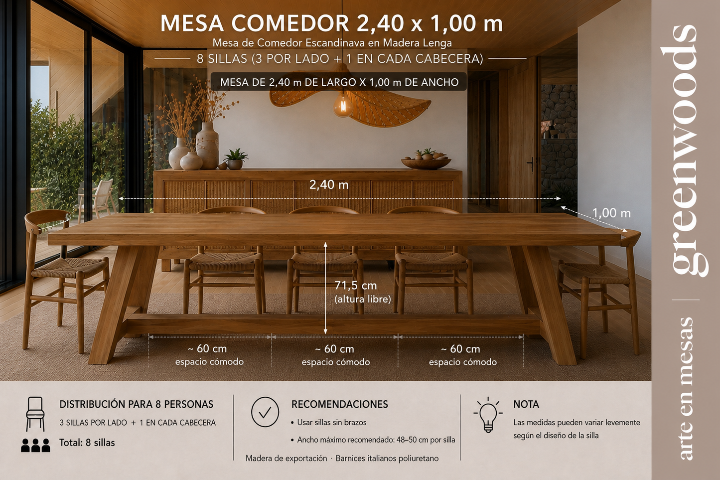 Juego de Comedor Escandinava en Madera Lenga con Sillas Alma a Medida