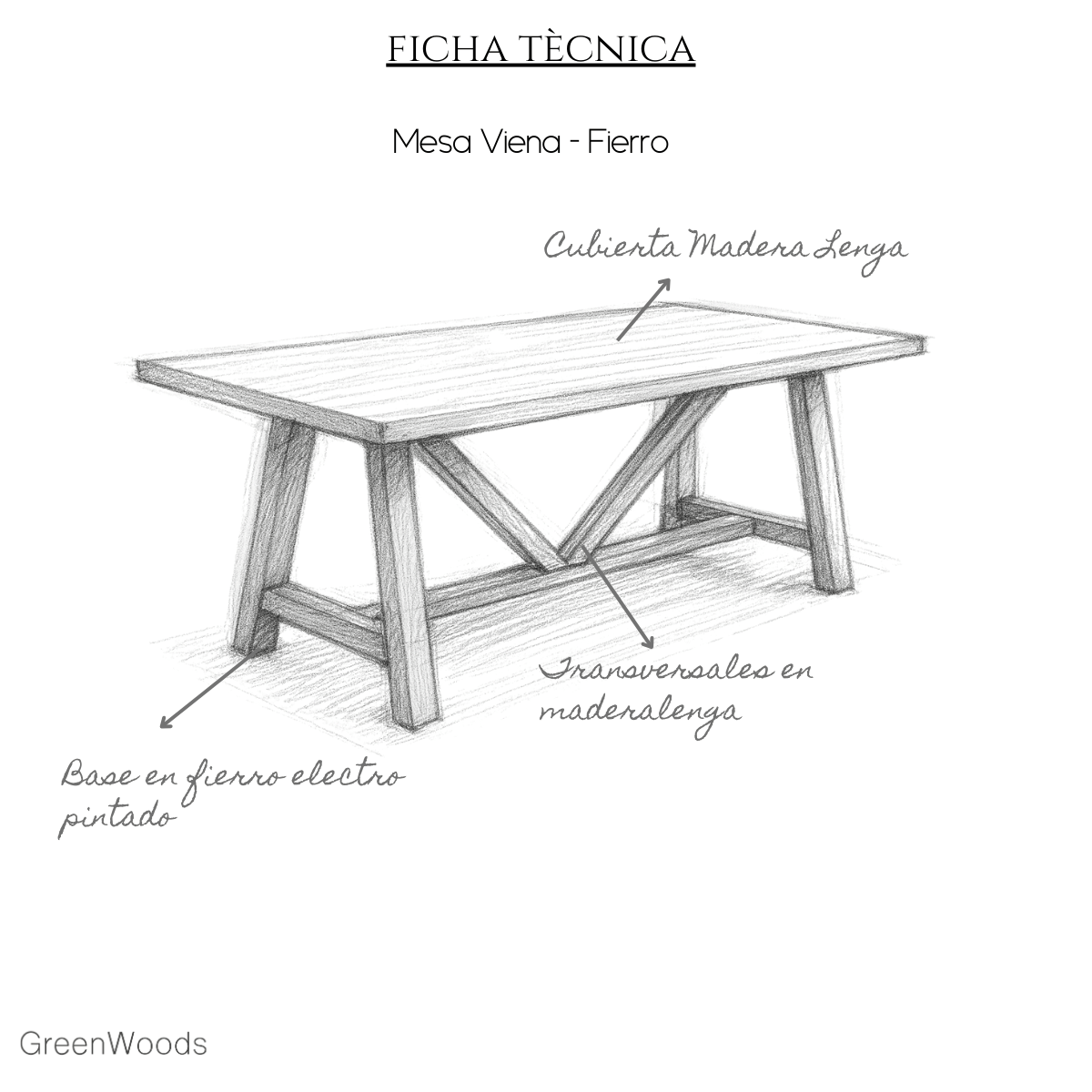 mesa comedor madera lenga y fierro industrial viena terraza - | Greenwoods Chile