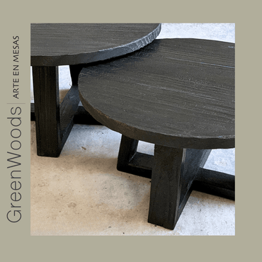 Mesa de centro Kaen redonda de madera carbonizada - mesa centro | Greenwoods Chile