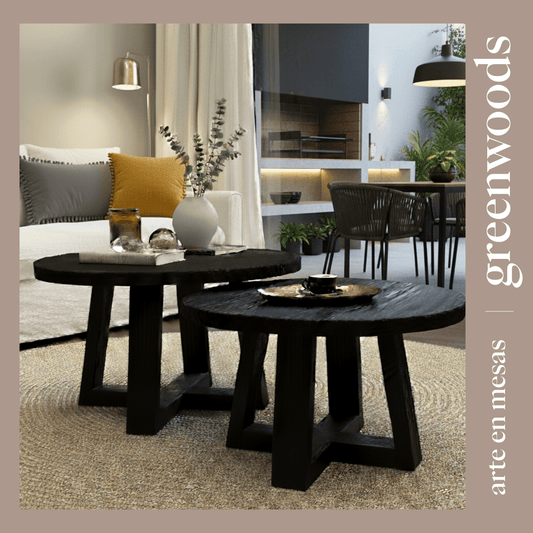 Mesa de centro Kaen redonda de madera carbonizada - mesa centro | Greenwoods Chile