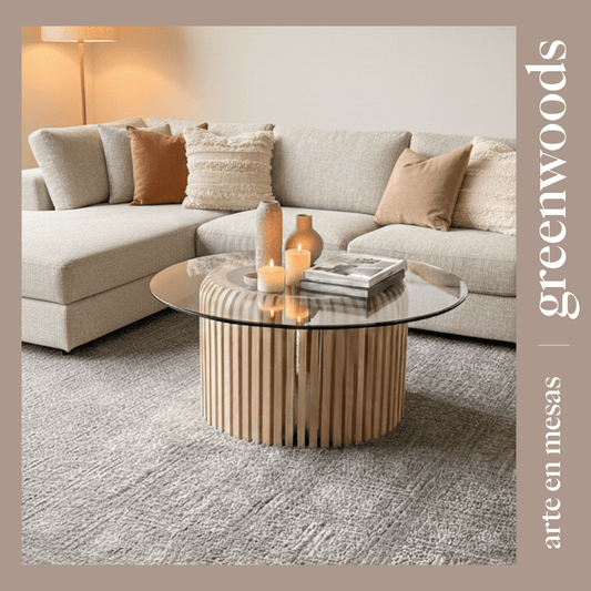 Mesa de centro modelo Praga vidrio y madera - mesa centro | Greenwoods Chile