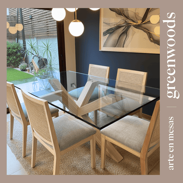Mesa de comedor base madera lenga y vidrio Maria. - mesa comedor | Greenwoods Chile