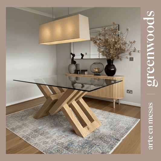 Mesa de comedor de madera y vidrio Cadena. - mesa comedor | Greenwoods Chile