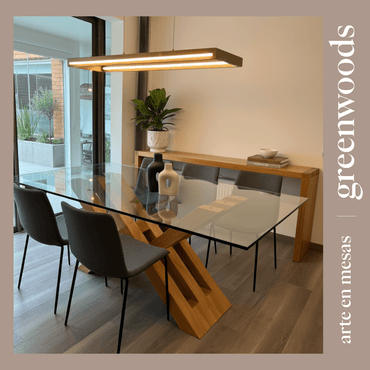 Mesa de comedor de madera y vidrio Cadena. - mesa comedor | Greenwoods Chile