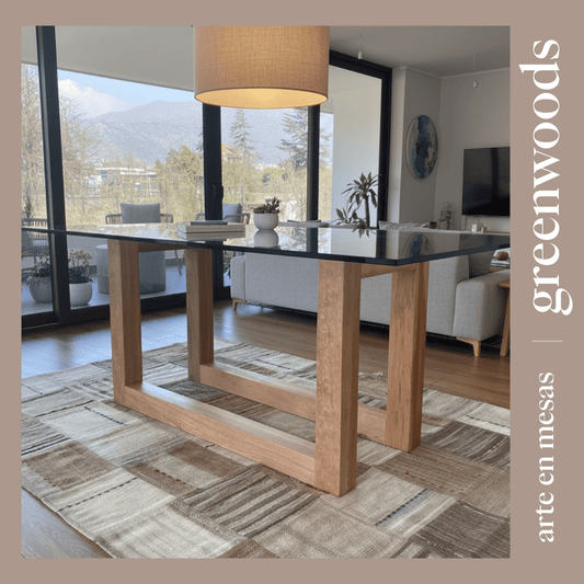 Mesa de comedor de madera y vidrio Lagos. - mesa comedor | Greenwoods Chile