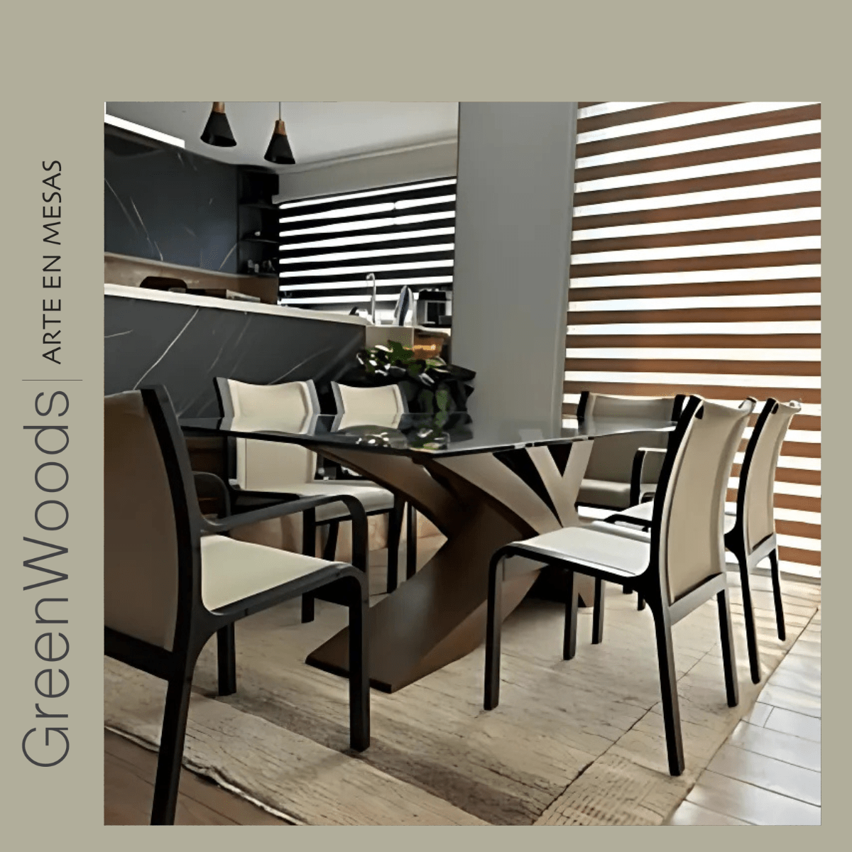 Mesa de comedor de madera y vidrio Picasso. - | Greenwoods Chile