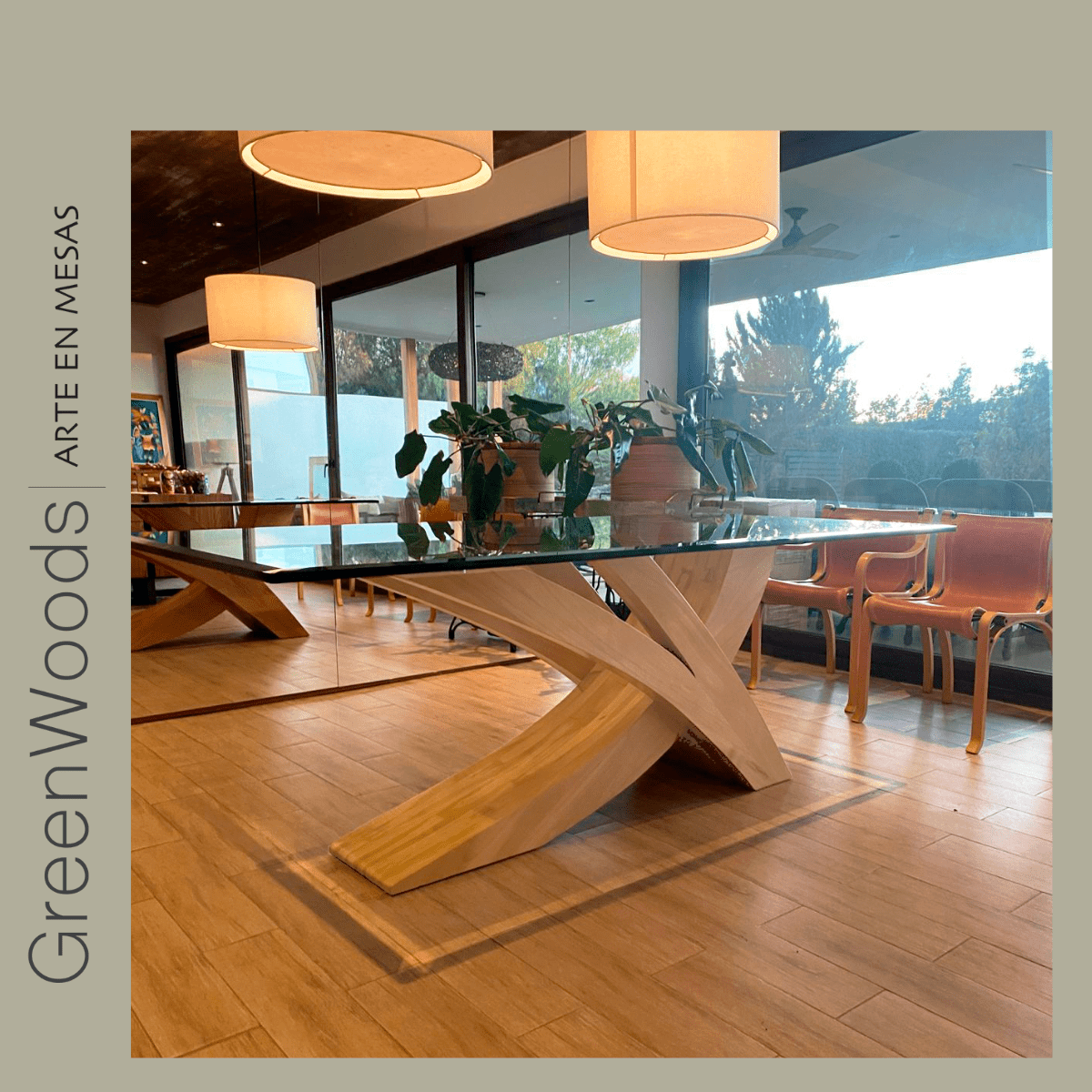 Mesa de comedor de madera y vidrio Picasso. - | Greenwoods Chile