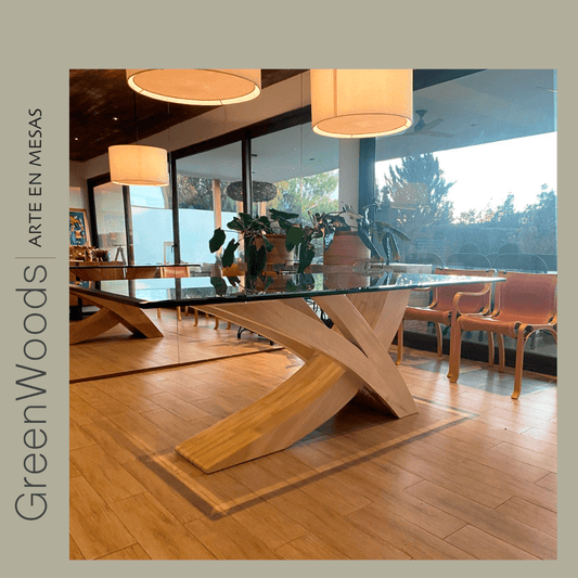 Mesa de comedor de madera y vidrio Picasso. - | Greenwoods Chile