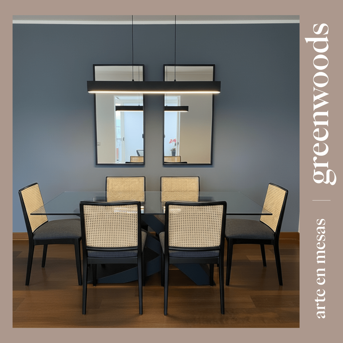 Mesa de comedor de madera y vidrio Picasso. - | Greenwoods Chile