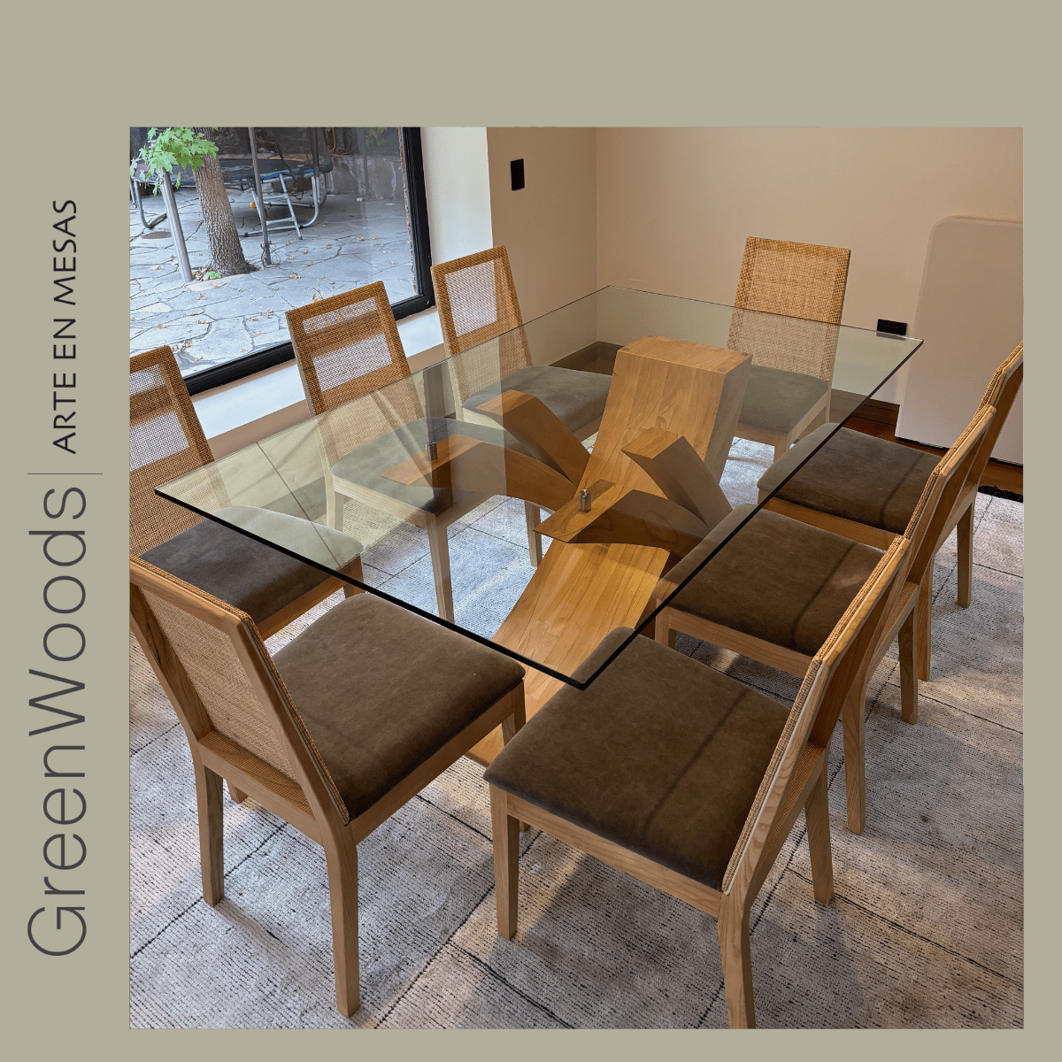 Mesa de comedor de madera y vidrio Picasso. - | Greenwoods Chile
