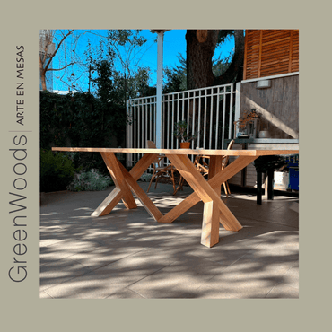 Mesa de Comedor Trípode en madera lenga natural – vista completa | Greenwoods Chile