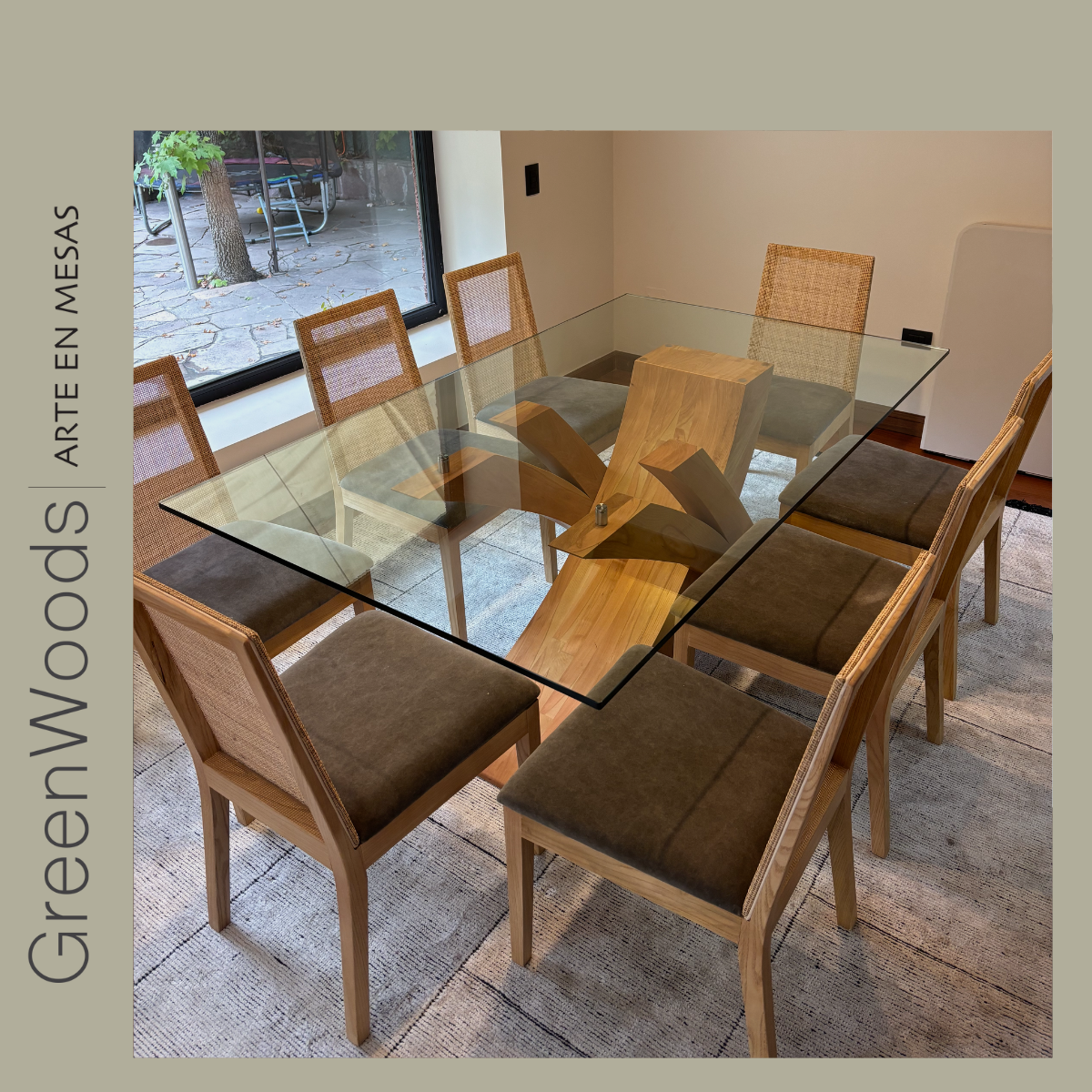 mesa comedor picasso , comedor madera y vidrio , mesa de madera y vidrio , mesas de madera lenga , mesas de vidrio , comedor de vidrio