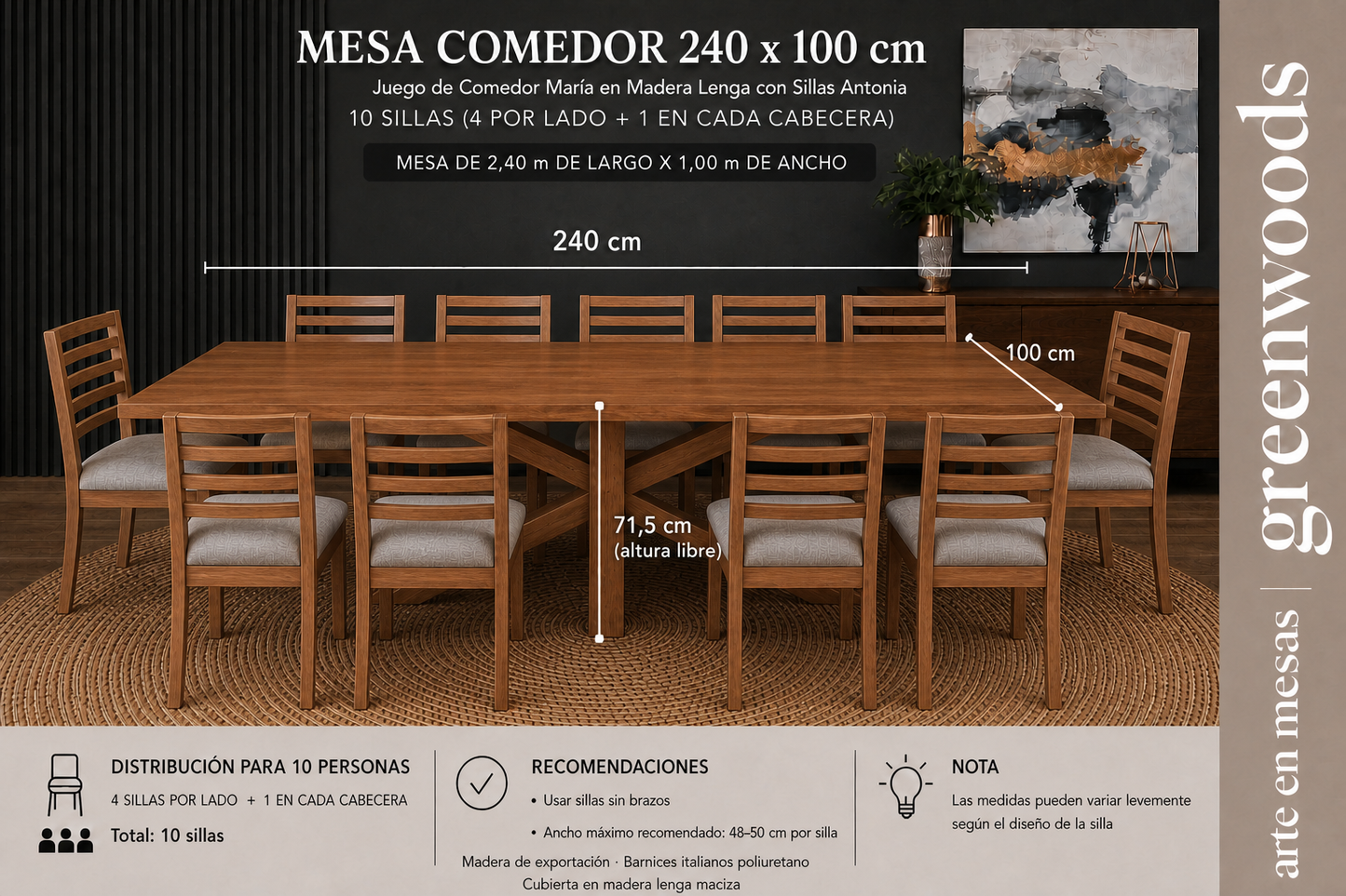 Juego de Comedor María en Madera Lenga con Sillas Antonia a Medida