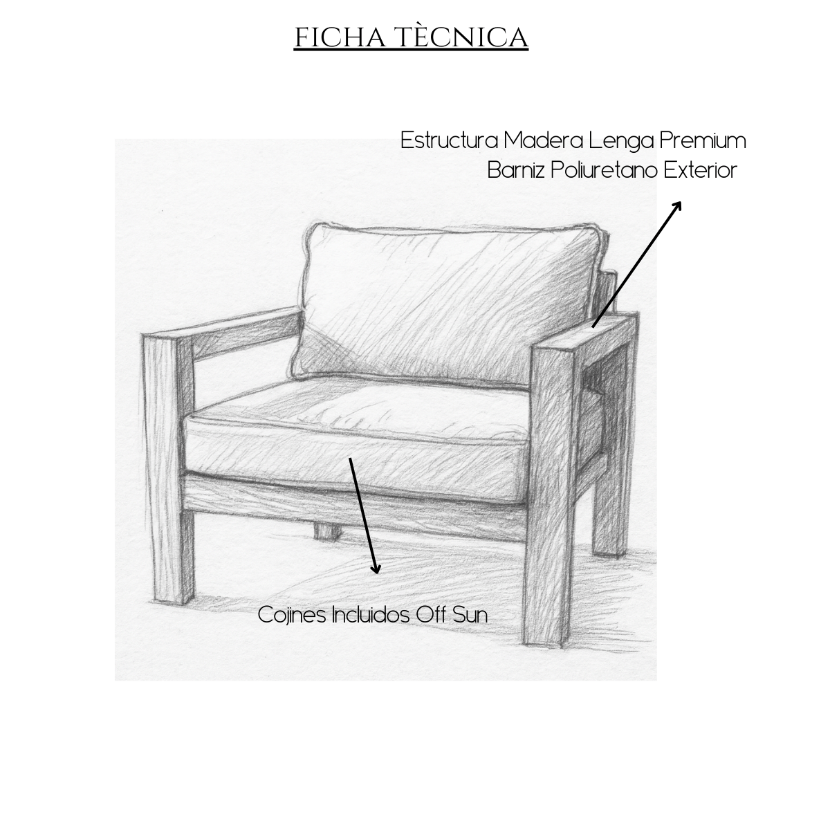 Sitial de madera lenga con cojines – modelo Valencia