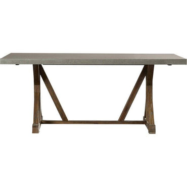 Mesa de comedor Polonia look cemento gris — cubierta lenga maciza y base pilares ensamblados de madera a medida — Greenwoods Chile