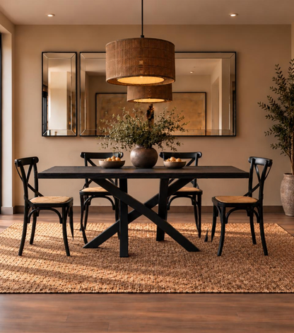Juego de Comedor mesa Da Vinci carbonizada con Sillas Cruzeta negras (a Medida )