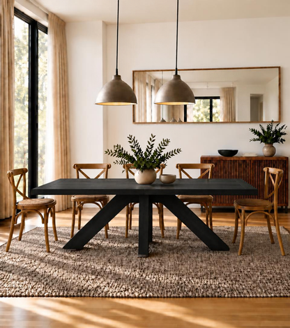 Juego de comedor Francia carbonizado con mesa mediana y sillas Cruzeta café