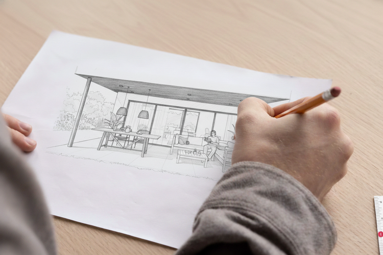 Diseño y boceto de proyecto de mobiliario a medida para terraza en Santiago – desarrollo de espacios personalizados Greenwoods