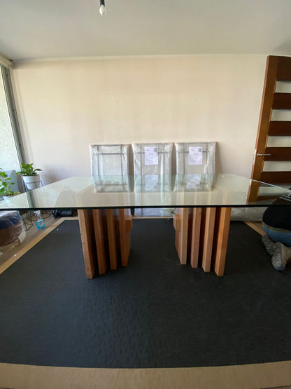 Mesa de Comedor Madera Lenga y Vidrio Pirámide a Medida
