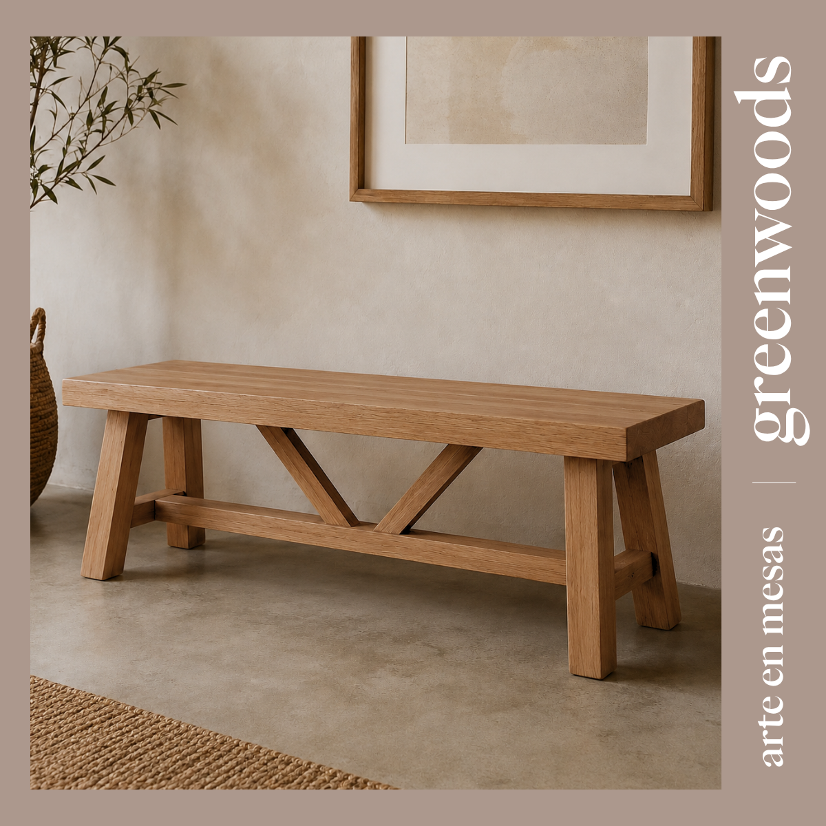 Banqueta de madera lenga Cooper moderna para comedor | Greenwoods Chile