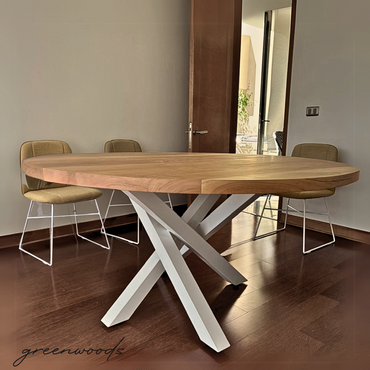 MESA DE COMEDOR FIERRO BLANCO Y MADERA LENGA REDONDA  DA VINCI