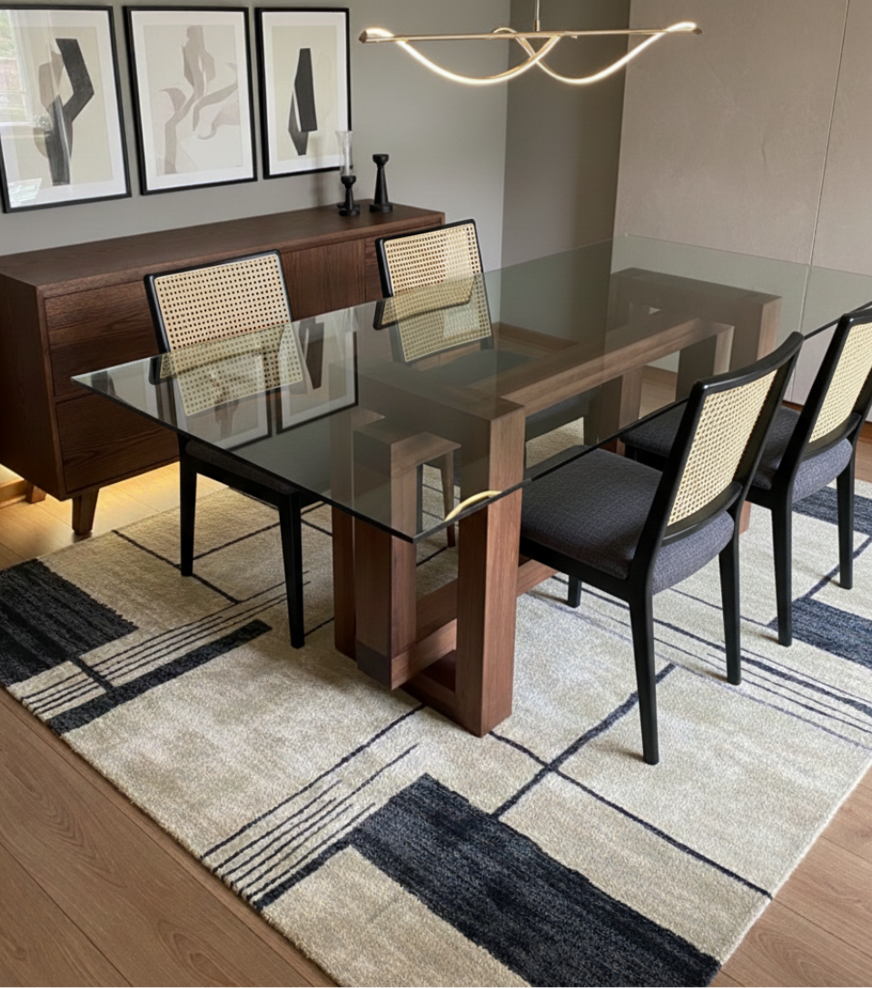 Juego de comedor moderno en madera lenga y  vidrio con sillas Atenea – Greenwoods