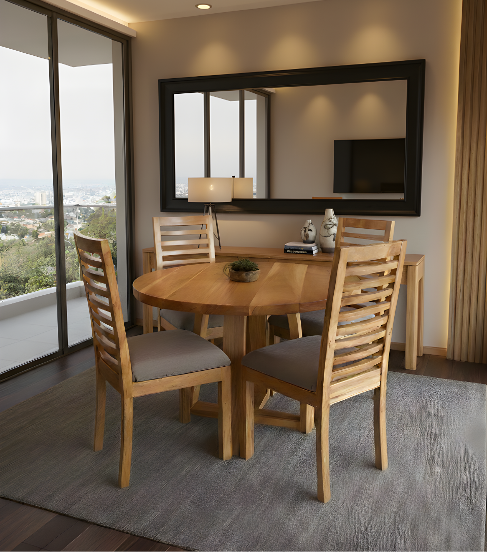 Juego de Comedor Nápoles en Madera Lenga con Sillas Antonia | Greenwoods - banquetas | Greenwoods Chile