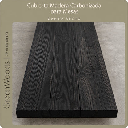 Cubierta de madera carbonizada con canto recto en tono Negro Profundo