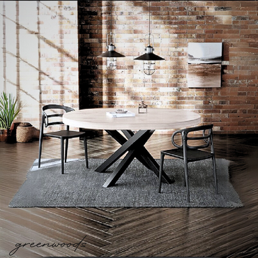MESA DE COMEDOR FIERRO Y MADERA LENGA REDONDA  DA VINCI