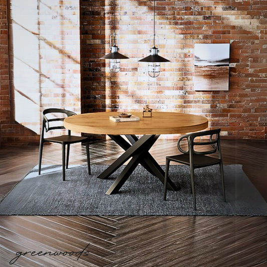 MESA DE COMEDOR FIERRO Y MADERA LENGA REDONDA  DA VINCI
