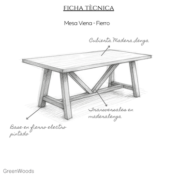 mesa comedor madera lenga y fierro industrial viena terraza
