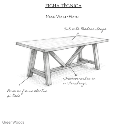 mesa comedor madera lenga y fierro industrial viena terraza