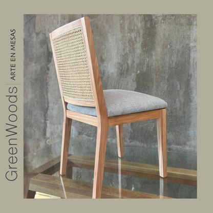 Silla Alma vista posterior, madera lenga y respaldo de ratán tejido | Greenwoods