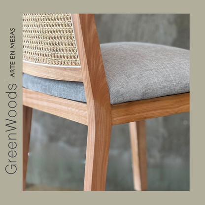 Detalle de la unión pata-asiento de la silla Alma en madera lenga | Greenwoods