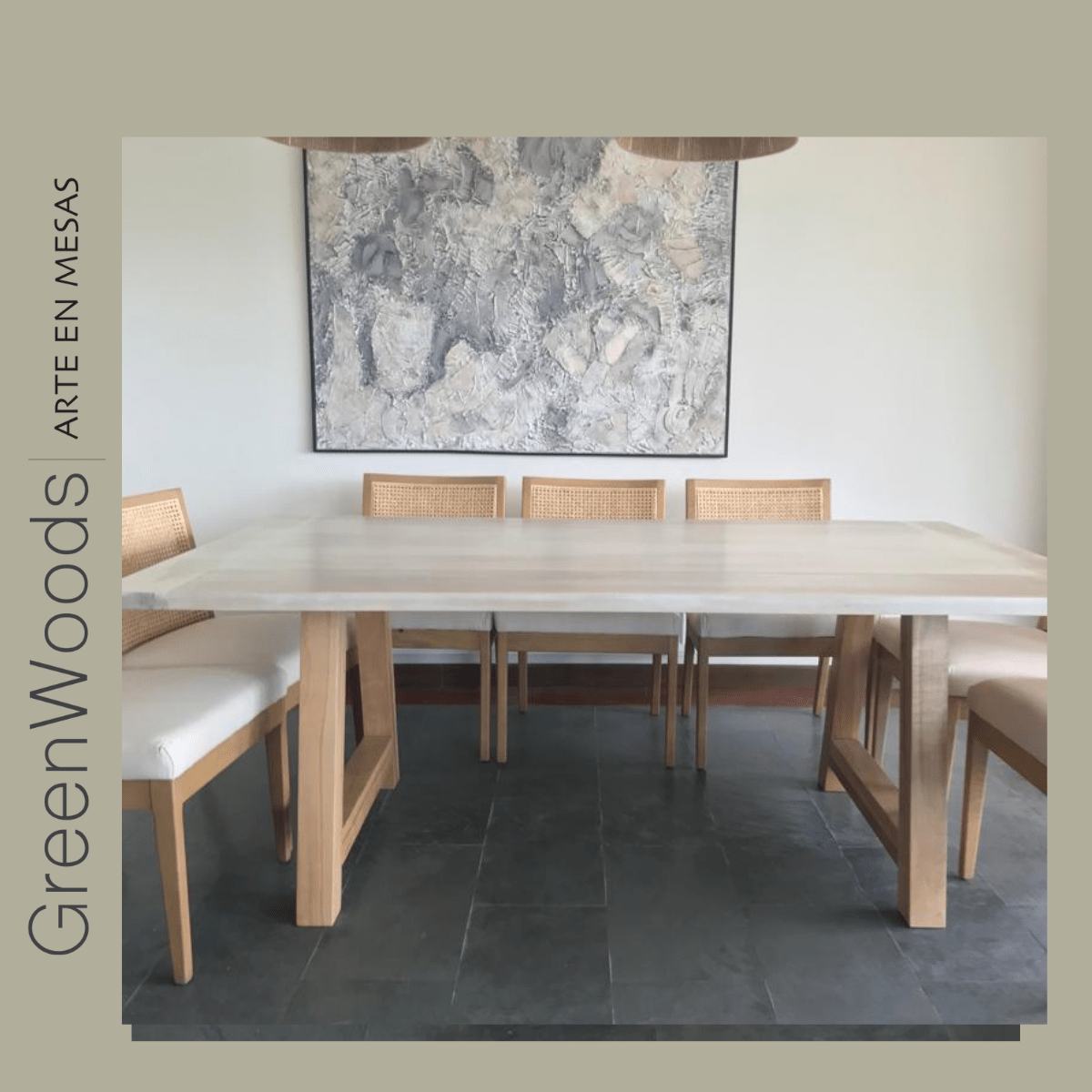 Juego de mesa de comedor Cooper Simple en madera lenga y silla Alma en madera Lenga - banquetas | Greenwoods Chile