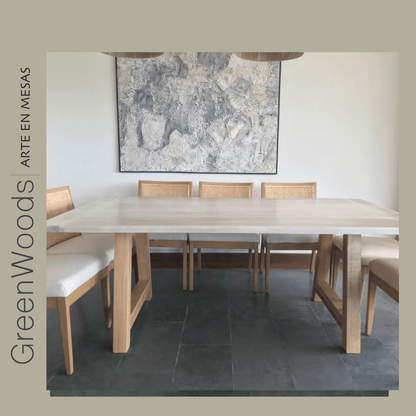 Juego de mesa de comedor Cooper Simple en madera lenga y silla Alma en madera Lenga - banquetas | Greenwoods Chile