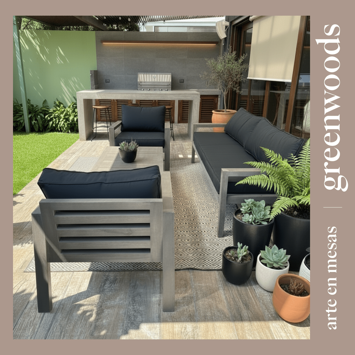 Juego de Terraza Valencia en madera nativa Lenga - | Greenwoods Chile