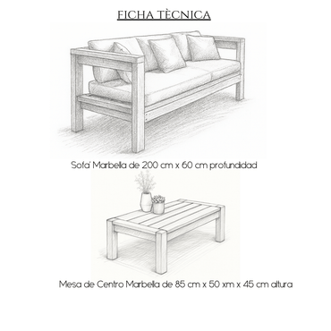 Set de terraza madera con cojines blancos Marbella | Greenwoods