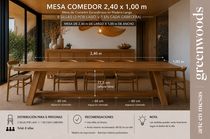 Juego de Comedor Escandinava en Madera Lenga con Sillas Alma a Medida