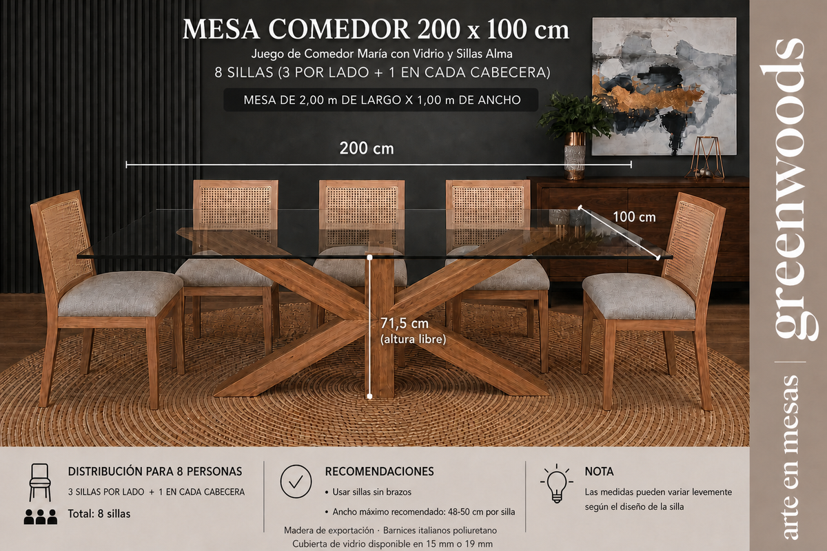 Mesa de Comedor María en Madera Lenga y Vidrio a Medida