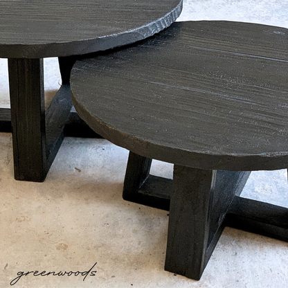 MESA DE CENTRO REDONDA MADERA CARBONIZADA KAEN