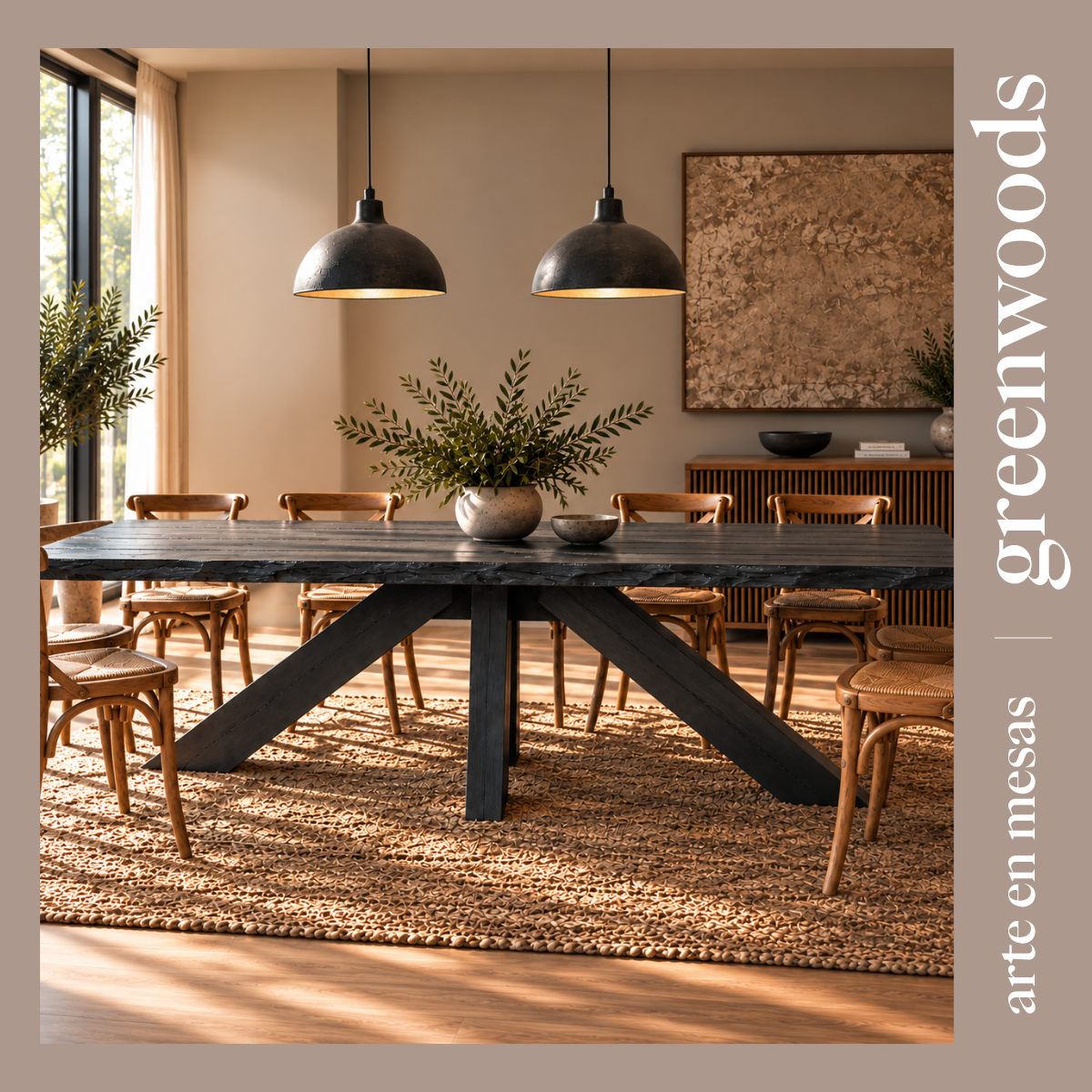 Mesa de comedor madera carbonizada negra Francia. - mesa comedor | Greenwoods Chile