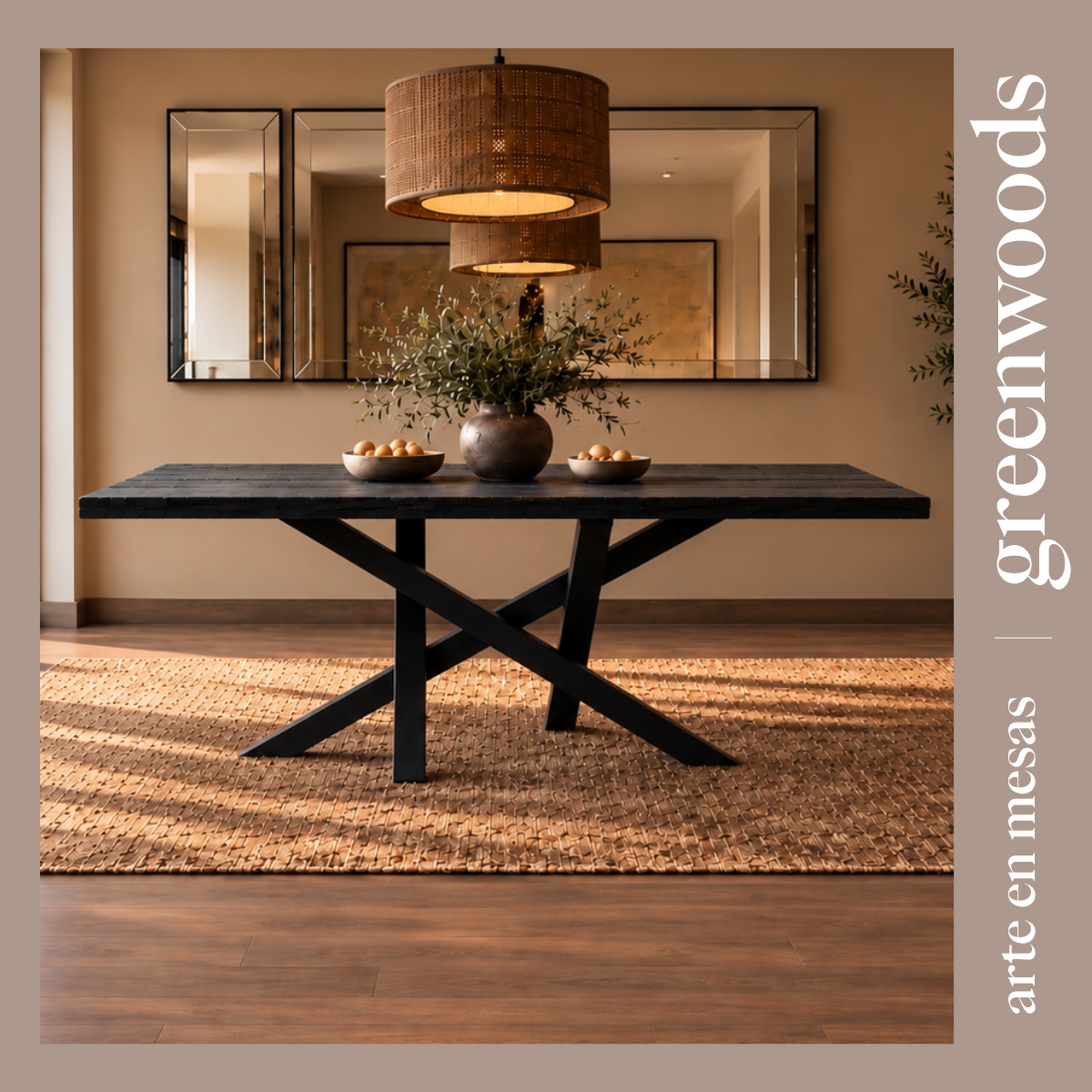Mesa de comedor fierro y cubierta carbonizada Da Vinci. - mesa comedor | Greenwoods Chile