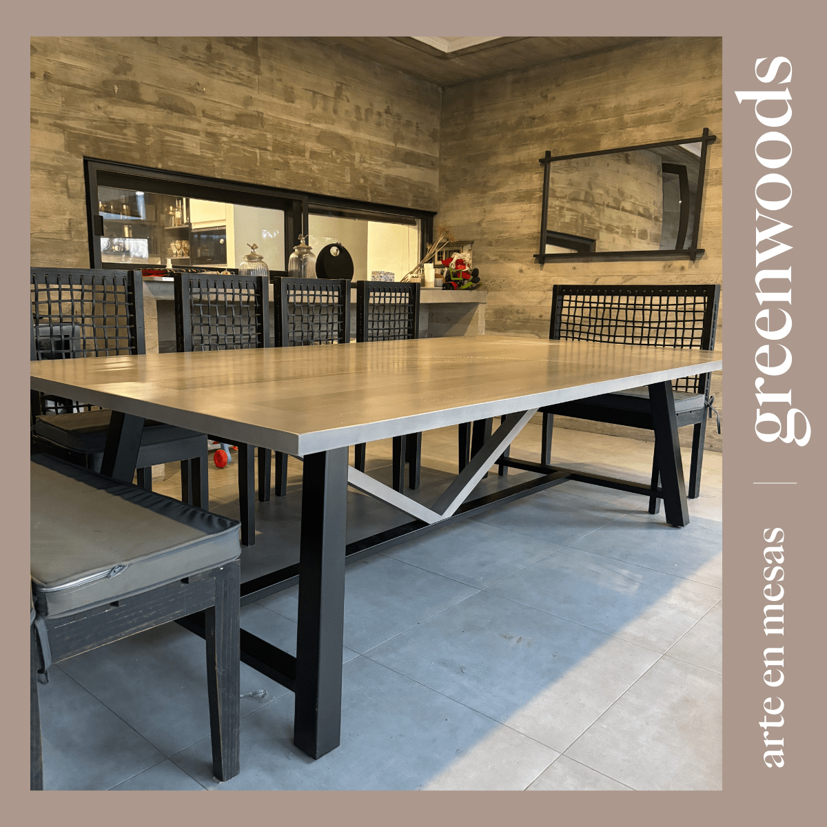 mesa comedor madera lenga y fierro industrial viena terraza - | Greenwoods Chile