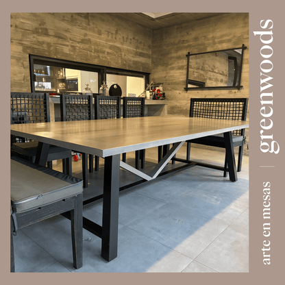 mesa comedor madera lenga y fierro industrial viena terraza - | Greenwoods Chile