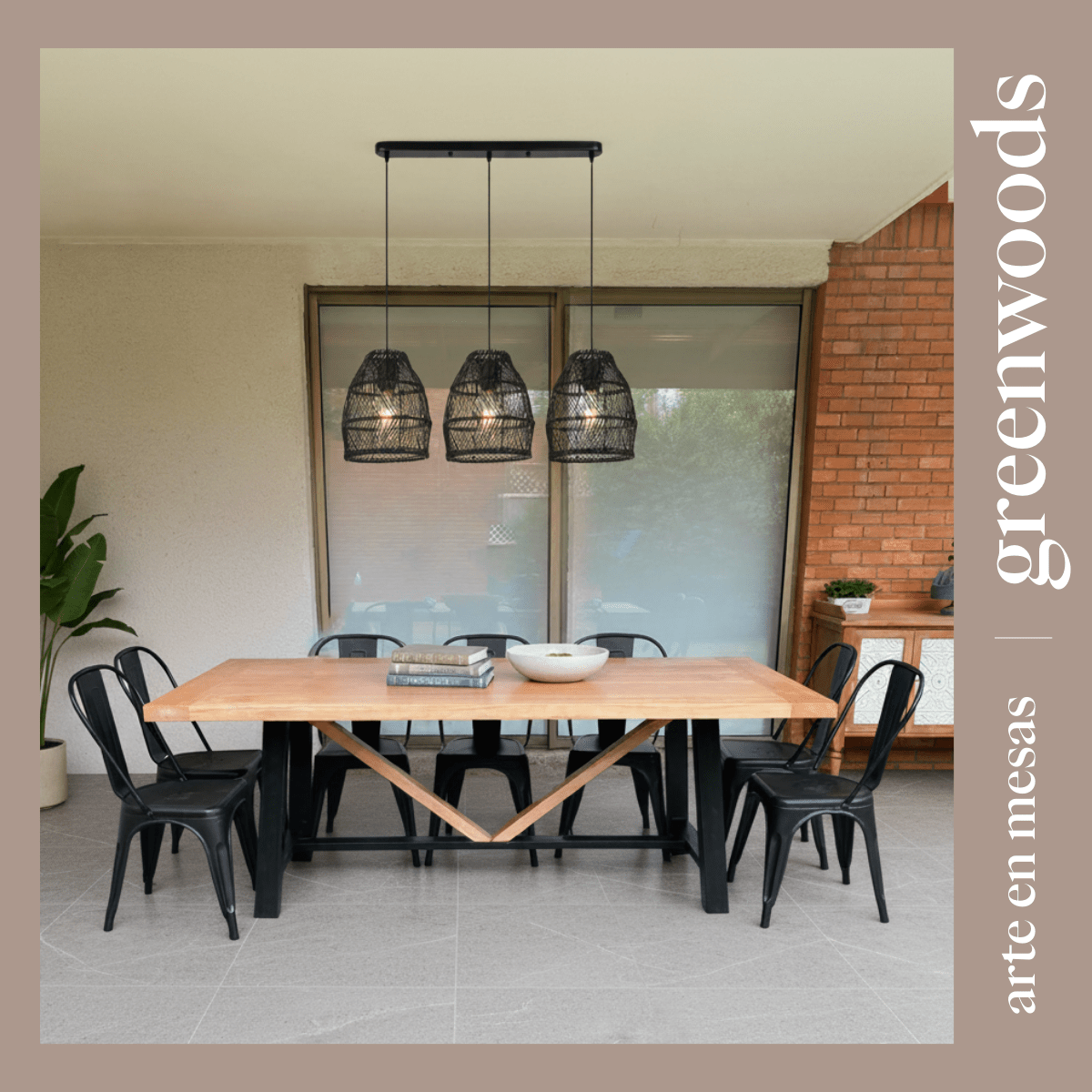 mesa comedor madera lenga y fierro industrial viena terraza - | Greenwoods Chile